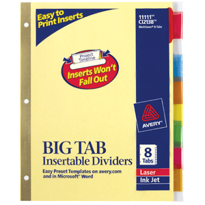 SEPARADOR INSERTABLE CON PESTAÑAS MULTICOLOR 8 PESTAÑAS