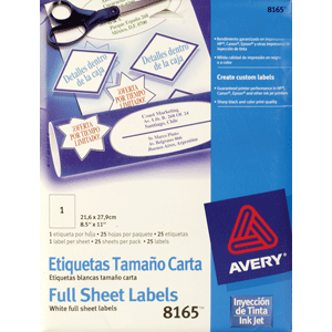 ETIQUETA BLANCA PERMANENTE INKJET 21.6 CM X 27.9 CM PAQ 25