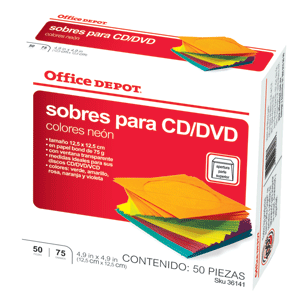 SOBRES CD DVD EN COLORES 50 OFFICE DEPOT | Office Depot El