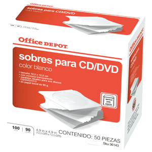 SOBRES PARA CD/DVD BLANCOS 100 PK OFFICE DEPOT