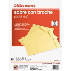 SOBRE OFFICE DEPOT CON BROCHE METALICO CARTA 25U