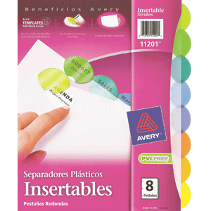 SEPARADORES PLÁSTICOS INSERTABLES 8 PESTAÑAS MULTICOLOR.