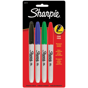 MARCADOR PERMANENTE SHARPIE FINO SURTIDO 4U (NEGRO, AZUL, ROJO Y VERDE)