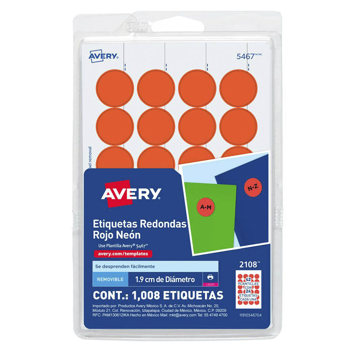 ETIQUETA CÓDIGO DE COLOR ROJO NEÓN, 1.9 CM DE DIÁMETRO, 1008 PZ.