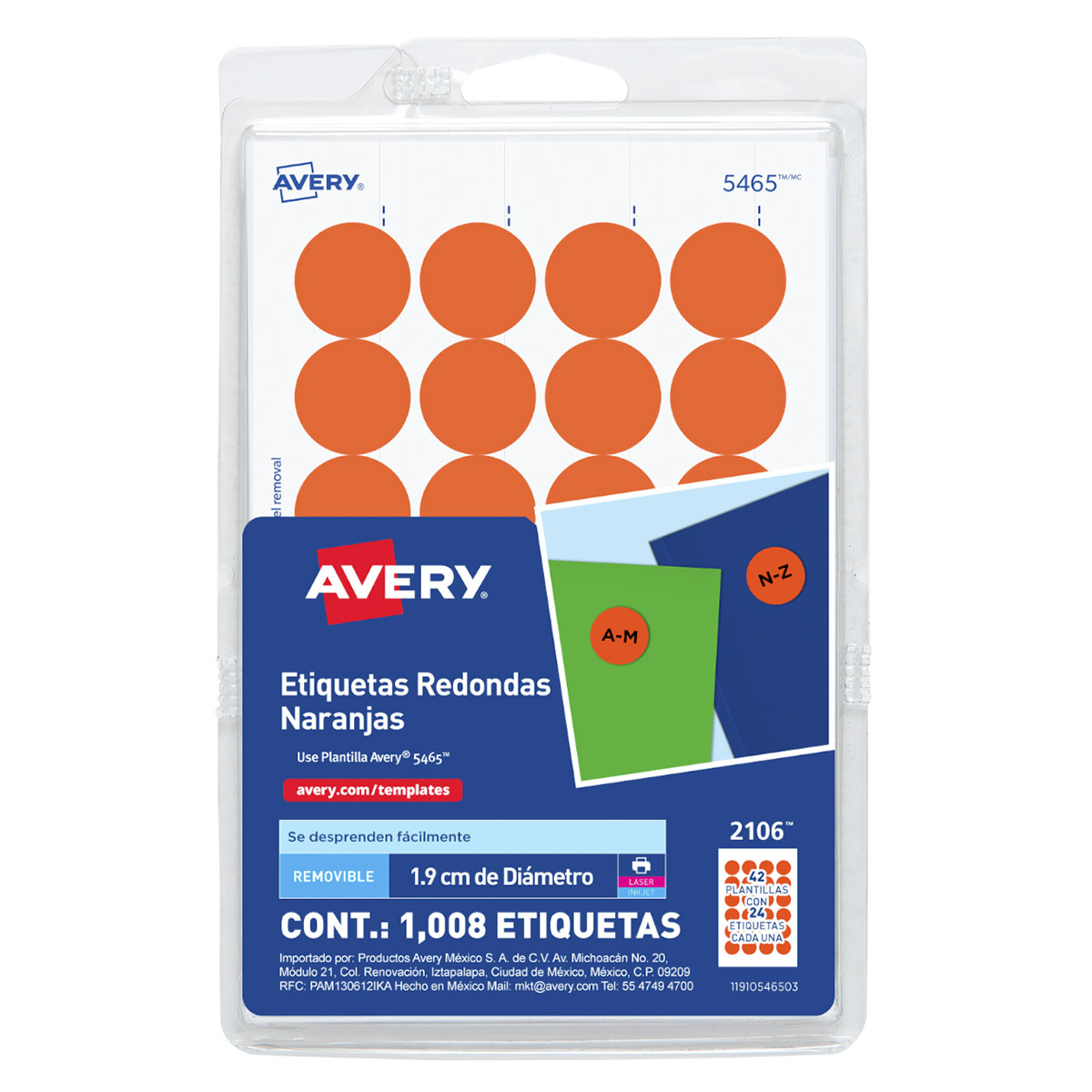 ETIQUETA CÓDIGO DE COLOR NARANJA, 1.9 CM DE DIÁMETRO, 1008 PZ.