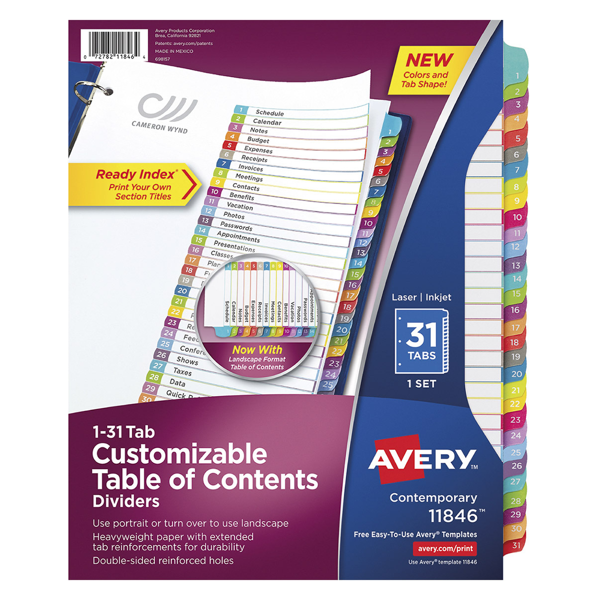 SEPARADOR PREDISEÑADO CON PESTAÑAS MULTICOLOR 1-31