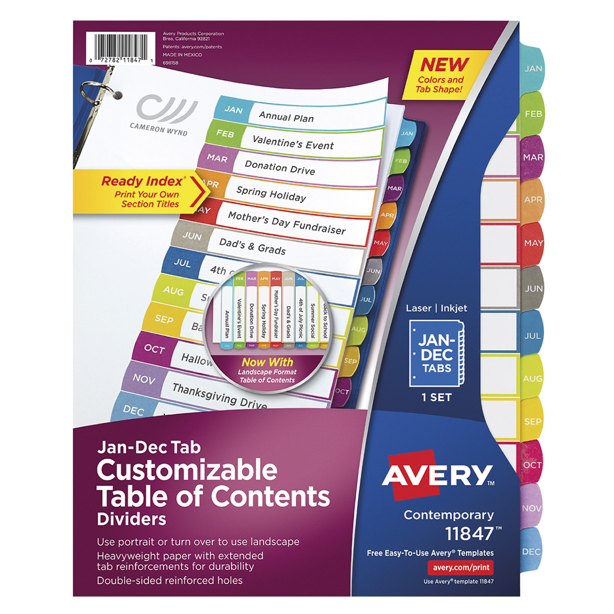 SEPARADOR PREDISEÑADO CON PESTAÑAS MULTICOLOR MENSUAL