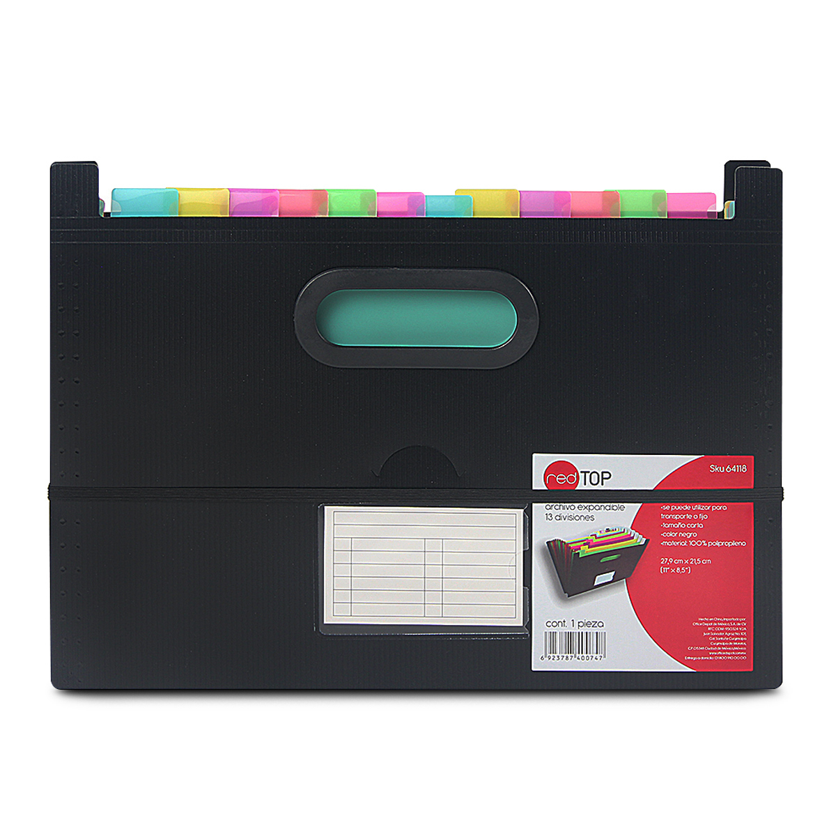 ARCHIVERO EXPANDIBLE 13 DIVISIONES TCARTA DE COLORES SIN TAPA P/ESCRITORIO COLOR NEGRO