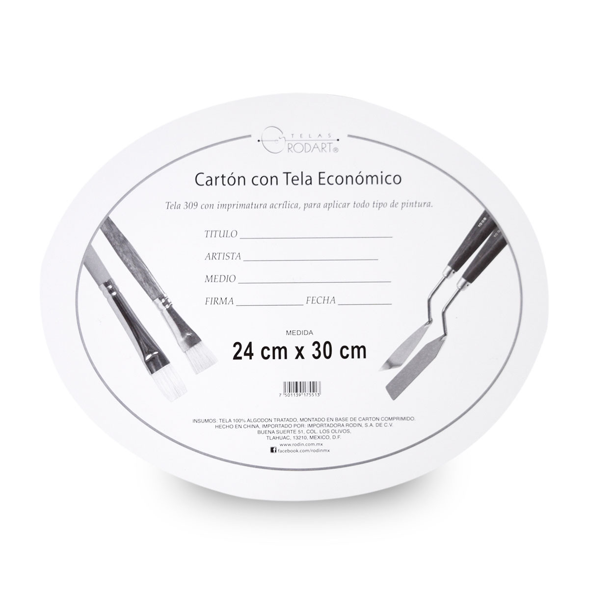 CARTON C/TELA OVAL 24X30 CM PZ