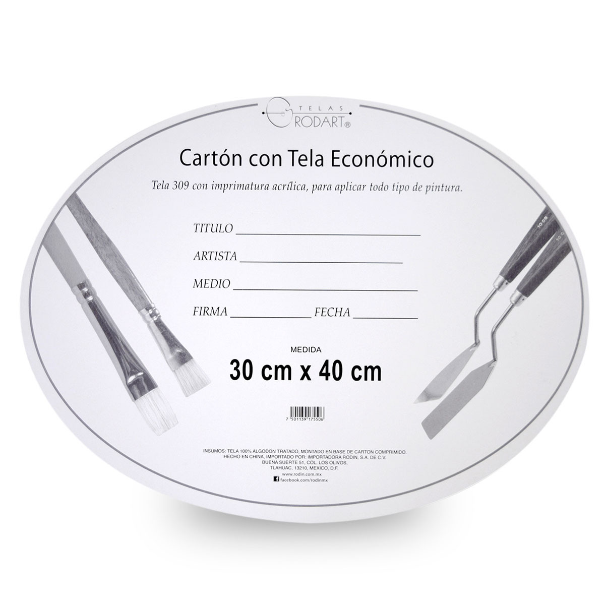 CARTON C/TELA OVAL 30X40 CM PZ