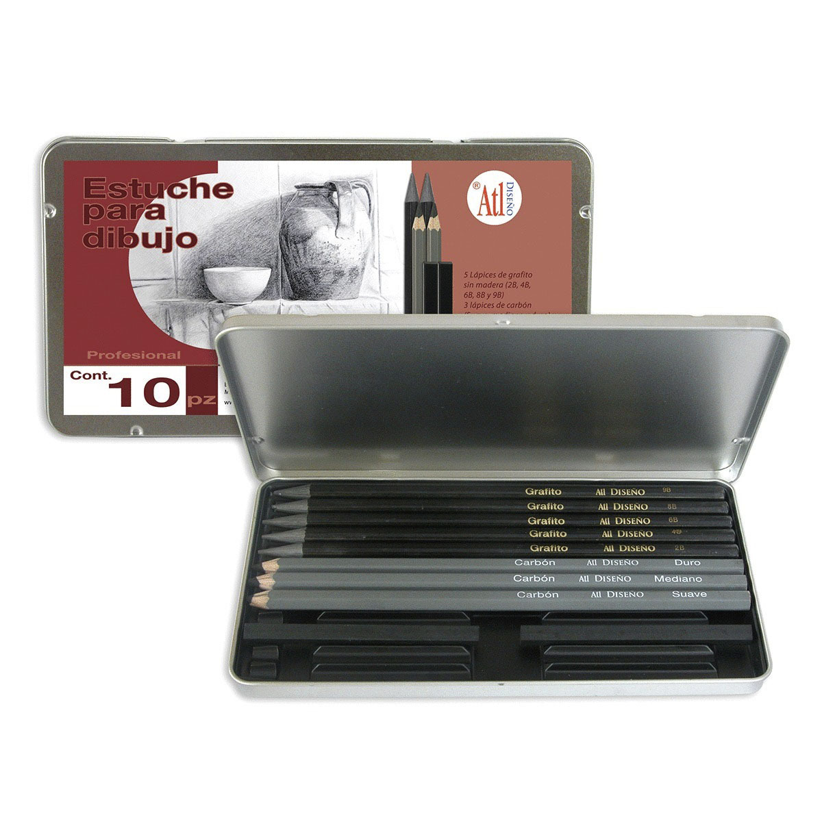 ESTUCHE METAL ALT LAPICES DE CARBON 10U