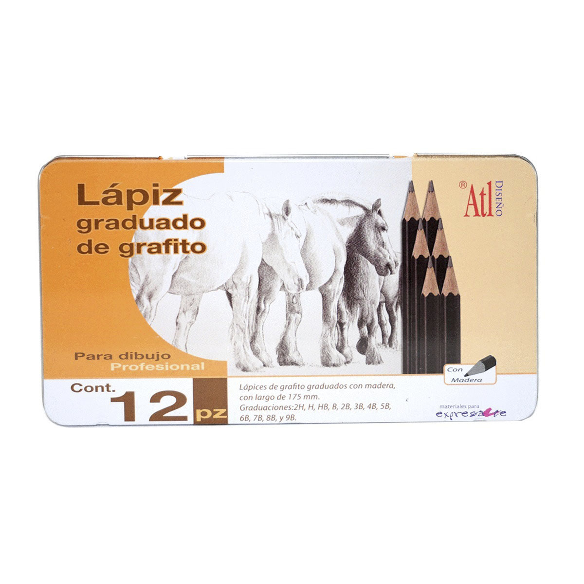ESTUCHE METAL ATL LAPICES DE GRADUACIONES GRAFITO 2H 12U