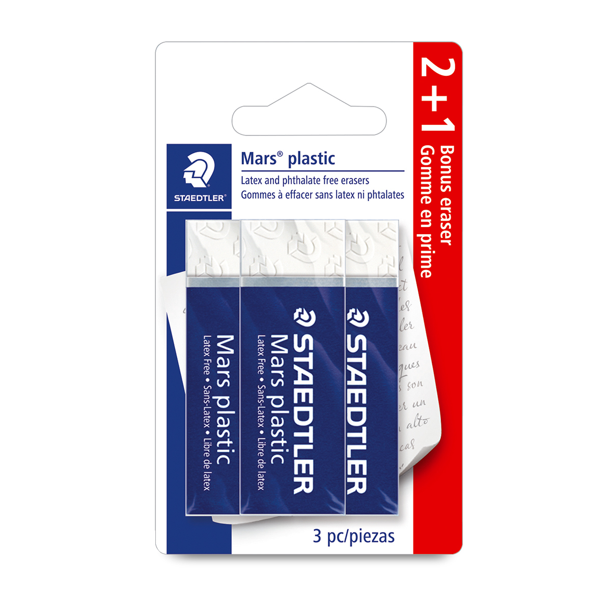 BORRADOR STAEDTLER MARS PLASTIC 2+1 GRATIS 3U