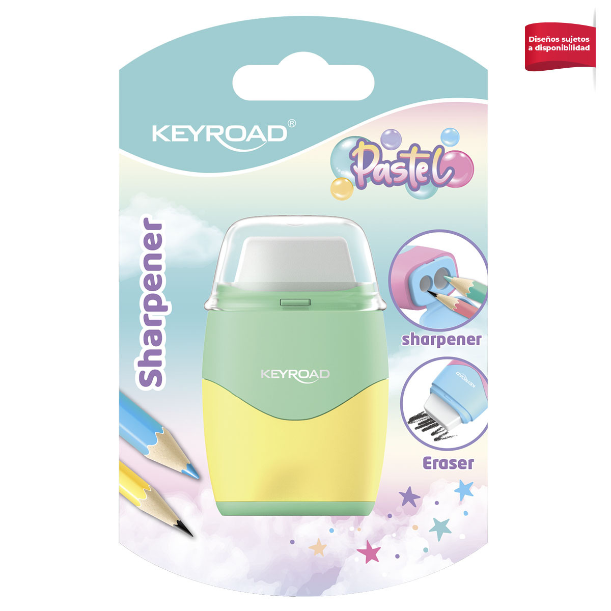 SACAPUNTAS + BORRADOR KEYROAD FACES PASTEL 2O