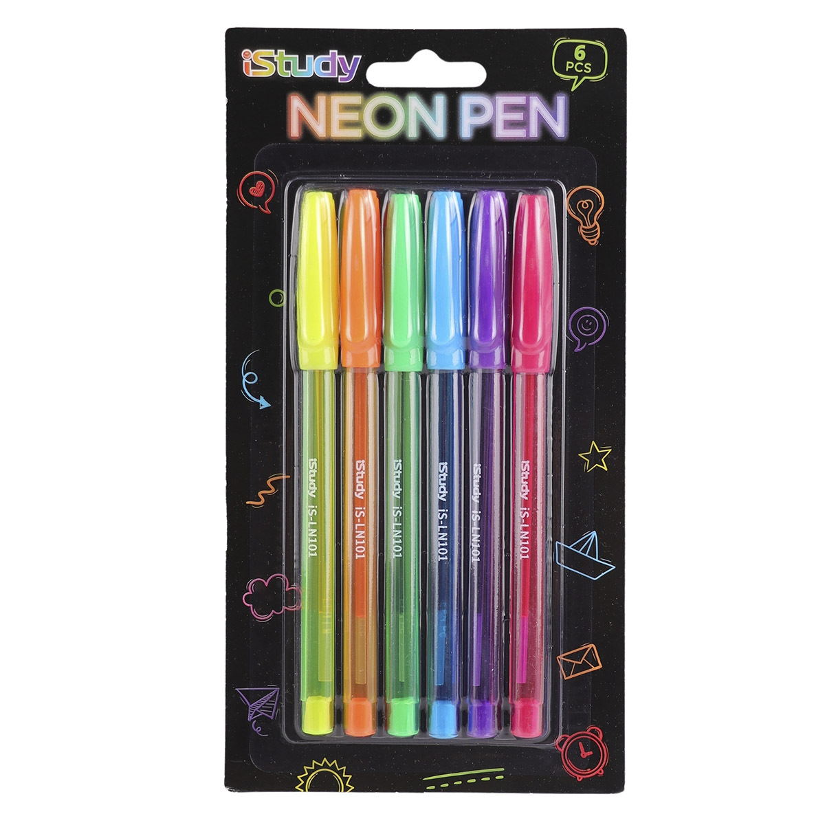 BOLIGRAFO ISTUDY NEON PUNTA 1.00MM 6U (AMARILLO, NARANJA, VERDE, AZUL, MORADO Y ROSADO)
