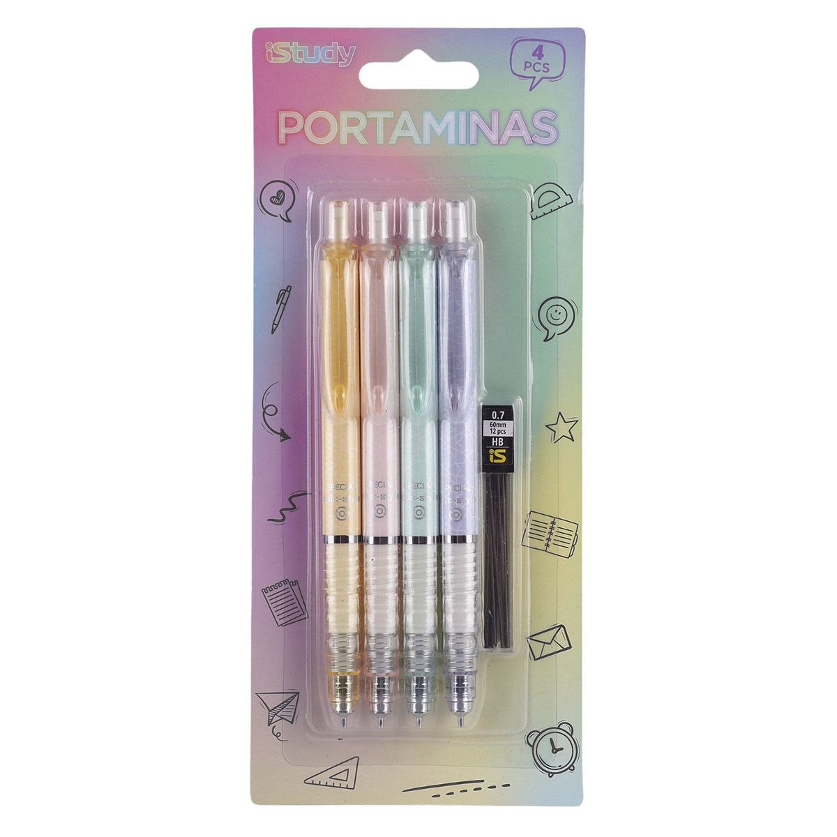 BOLIGRAFO ISTUDY TINTA AZUL PUNTA 0.7MM PASTEL 5U