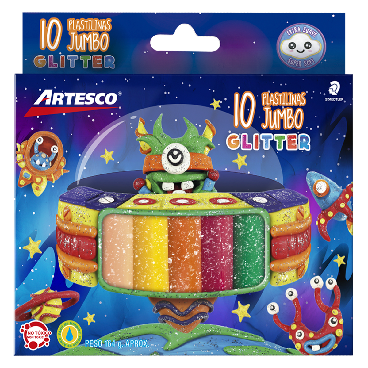 PLASTILINA ARTESCO JUMBO CON GLITTER 10U
