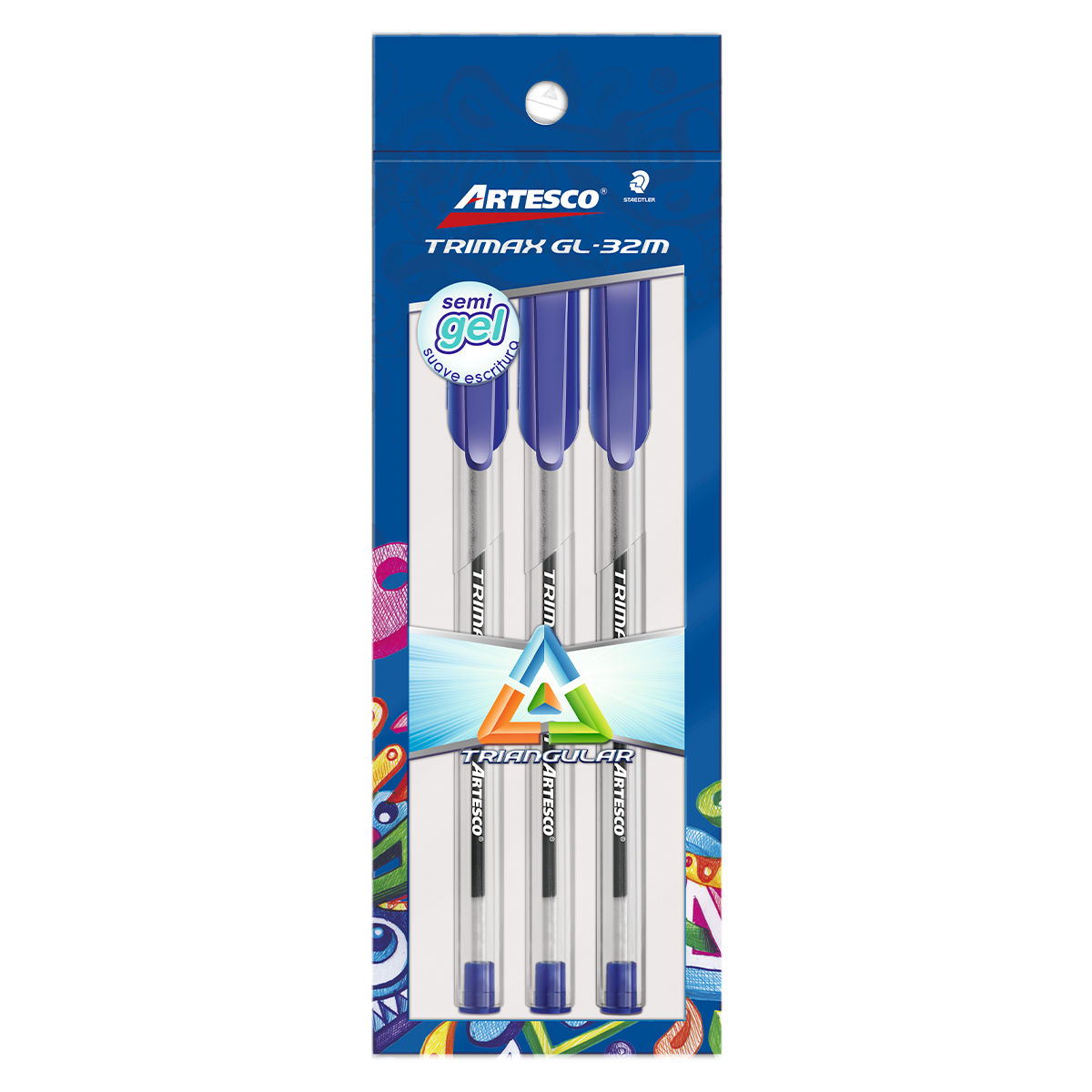 BOLIGRAFO GEL ARTESCO TRIANGULAR TRIMAX GL32M PUNTO MEDIANO TINTA AZUL 3U