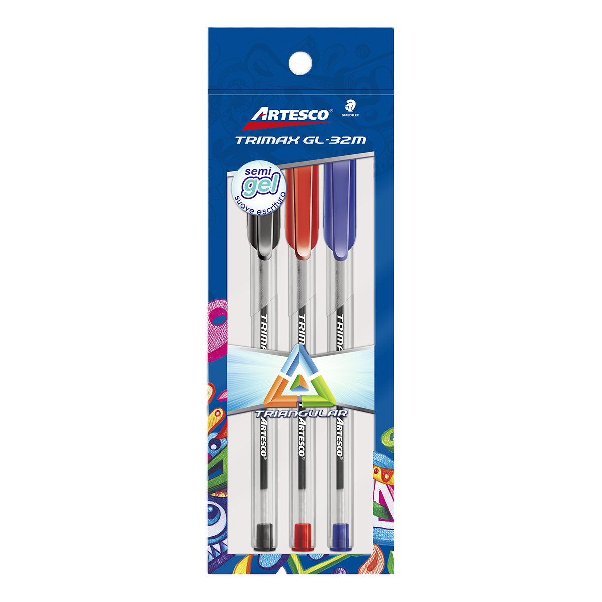 BOLIGRAFO GEL ARTESCO TRIANGULAR TRIMAX GL32M PUNTO MEDIANO COLORES SURTIDOS 3U