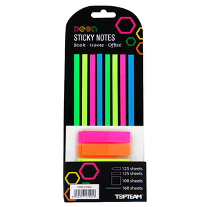 SET NOTAS ADHESIVAS TOP TEAM NEON (INCLUYE: 6 NOTA TRANSPARENTE 3X3 PULG 50H, 250 BANERITAS  5 COLORES 25 C/U,  160 TIRAS ADHESIVAS 4 COLORES 40 CADA COLOR) SET NOTAS ADHESIVAS TOP TEAM NEON (INCLUYE: 6 NOTA TRANSPARENTE 3X3 PULG 50H, 250 BANERITAS  5 COLORES 25 C/U,  160 TIRAS ADHESIVAS 4 COLORES 40 CADA COLOR)