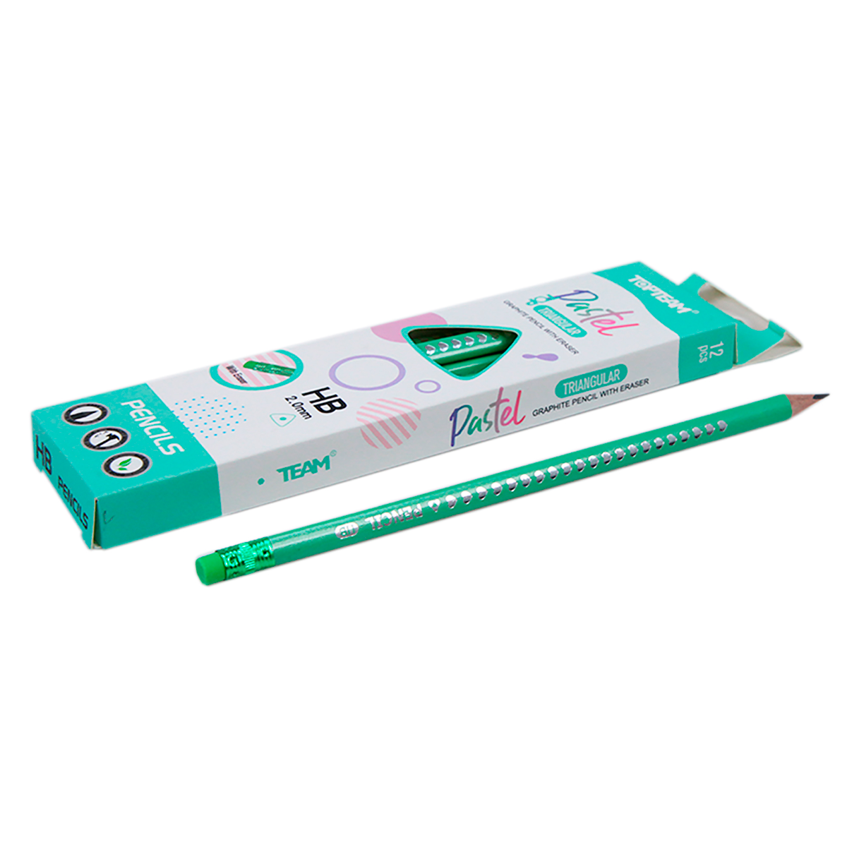 LAPIZ DE GRAFITO TRIANGULAR VERDE MENTA TOP TEAM 2.00 HP 12U