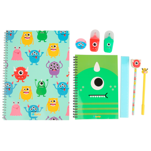 SET ESCOLAR ISTUDY MONSTER (INCLUYE 2 CUADERNOS, LAPICERO, SACAPUNTAS, REGLA, RESALTADORES)