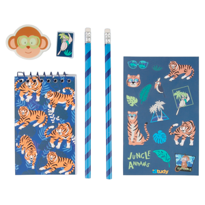 SET ESCOLAR ISTUDY JUNGLE (INCLUYE 2 LAPICES, SACAPUNTAS, RESALTADOR, BORRADOR, BLOCK NOTAS)