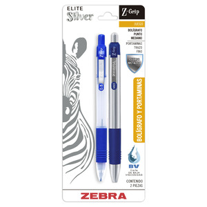 BOLIGRAFO Y PORTAMINAS 0.5MM ZEBRA ELITE SILVER 2U (AZUL)