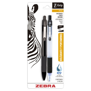 BOLIGRAFO Y PORTAMINAS 0.5MM ZEBRA Z-GRIP 2U (NEGRO)