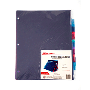 INDICE SEPARADOR PLASTICO MULTICOLOR T/CARTA 8 DIV OD