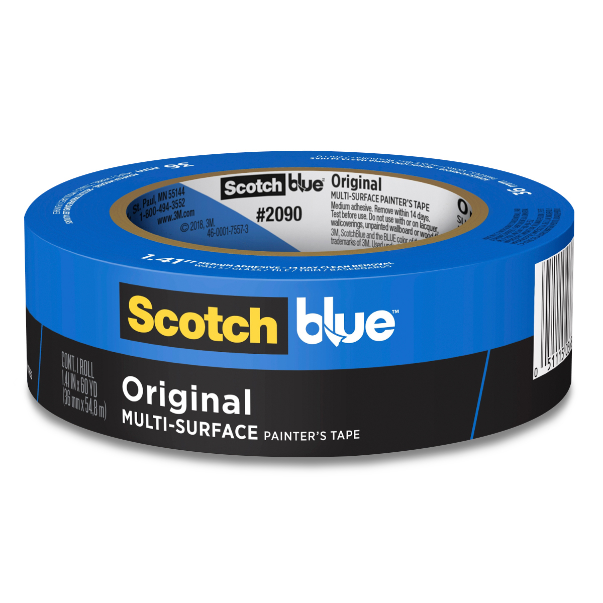 Cinta azul, cinta adhesiva de fácil liberación para pintores, 2 x 60  yardas, 180 pies por rollo, 1 rollo, CT-260-1