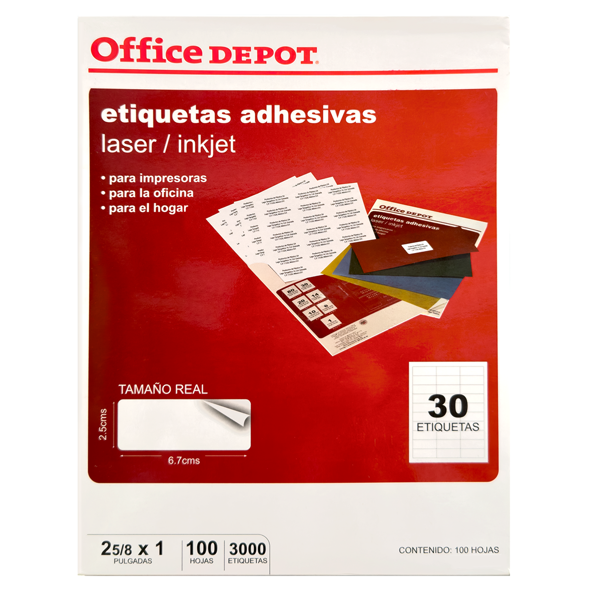 ETIQUETA ADHESIVA LASER INKJET 2 5/8 X 1 PULG 100 HOJAS 3000 ETIQUETAS