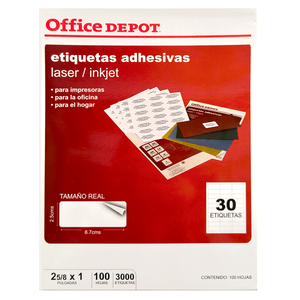 ETIQUETA ADHESIVA LASER INKJET 2 5/8 X 1 PULG 100 HOJAS 3000 ETIQUETAS ETIQUETA ADHESIVA LASER INKJET 2 5/8 X 1 PULG 100 HOJAS 3000 ETIQUETAS