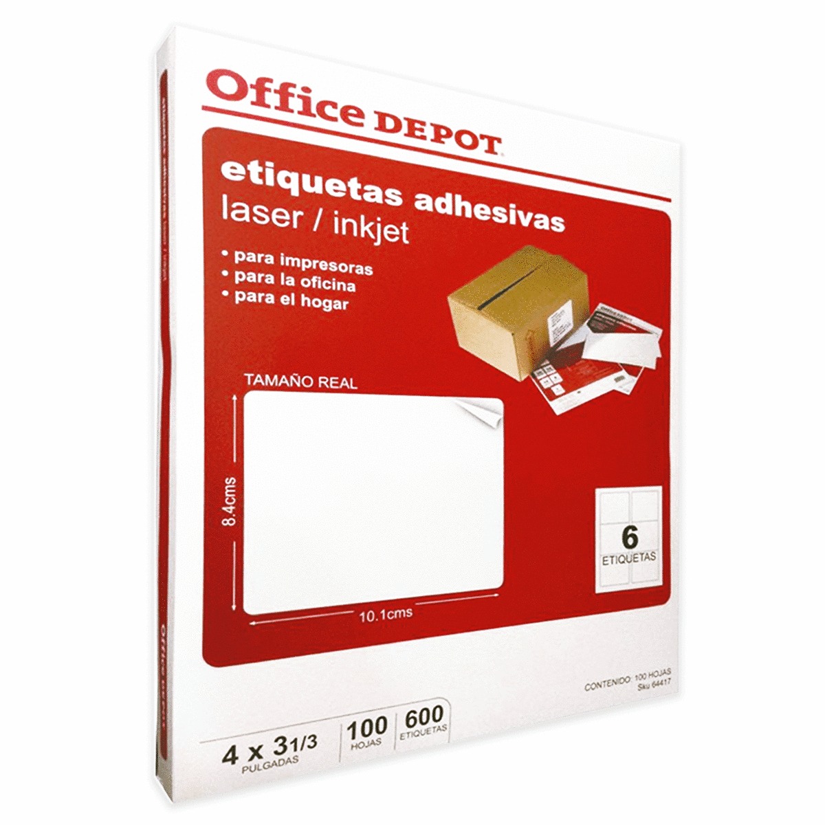 ETIQUETA ADHESIVA LASER INKJET 4 X 3 1/3 PULG 100 HOJAS 600 ETIQUETAS