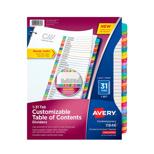 SEPARADOR PREDISEÑADO CON PESTAÑAS MULTICOLOR 1-31