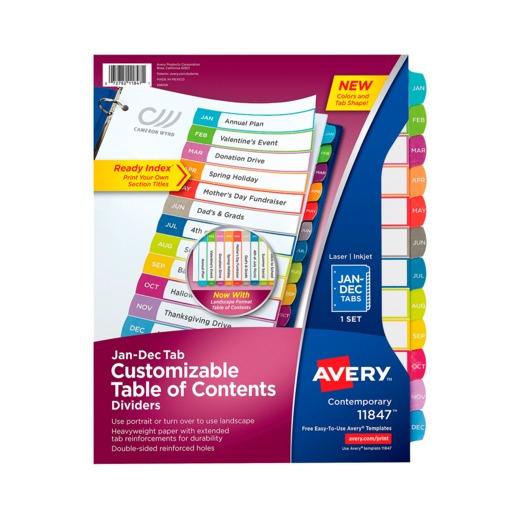 SEPARADOR PREDISEÑADO CON PESTAÑAS MULTICOLOR MENSUAL