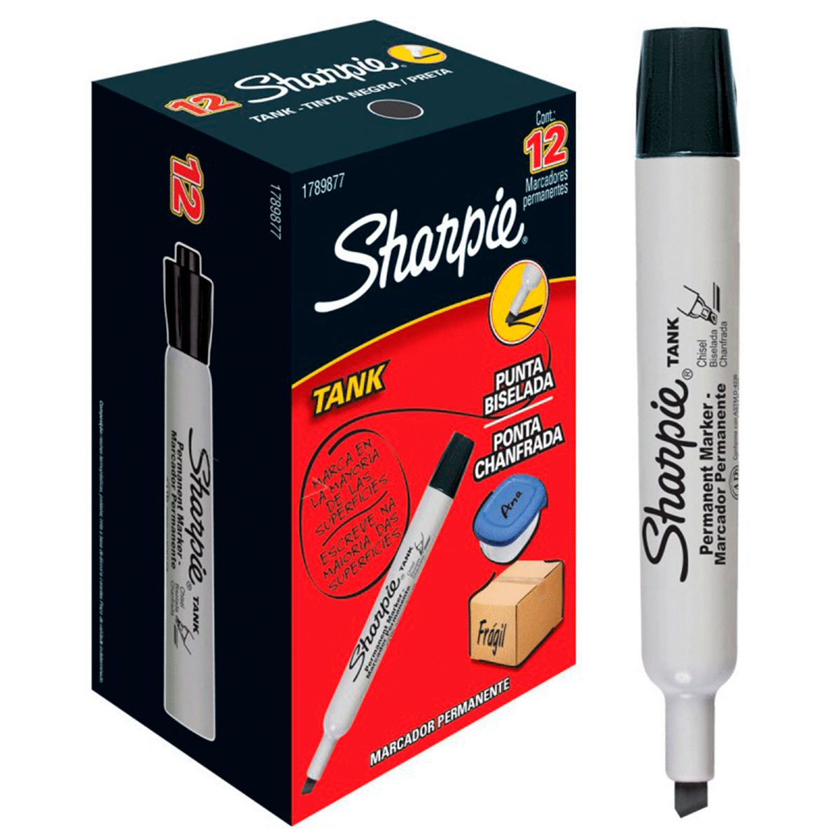 MARCADOR PERMANENTE SHARPIE TANK NEGRO 12U