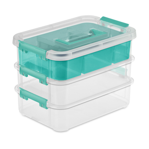 CAJA APLILABLE 3 BANDEJAS TRANSPARENTE TAPA Y AGARRADOR TURQUESA CAJA APLILABLE 3 BANDEJAS TRANSPARENTE TAPA Y AGARRADOR TURQUESA