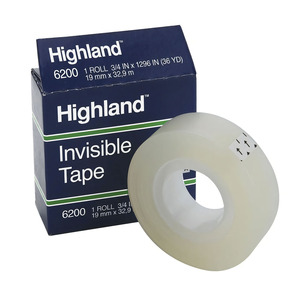 CINTA ADHESIVA HIGHLAND INVISIBLE 19MM X 32.9MTS CAJA 1U CINTA ADHESIVA HIGHLAND INVISIBLE 19MM X 32.9MTS CAJA 1U