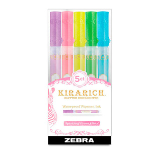 MARCATEXTO GLITTER ZEBRA KIRARICH 5U (TINTA BASE,PUNTA DE CINCEL)