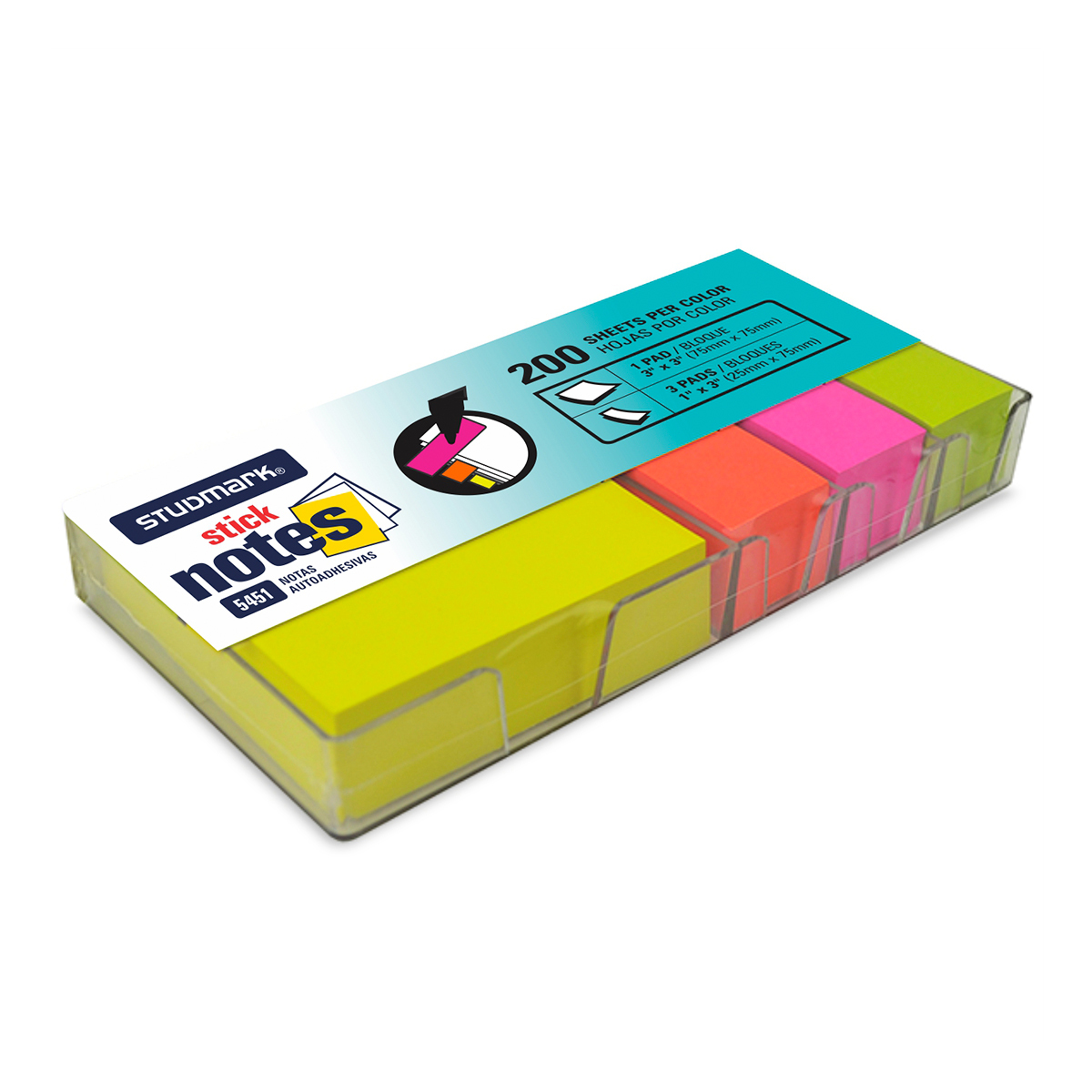 NOTAS ADHESIVAS STUDMARK (1U 3X3P + 1U 1X3P, COLORES NEON)