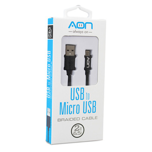 USB A MICRO USB, 2M, NEGRO, TRENZA DE NYLON