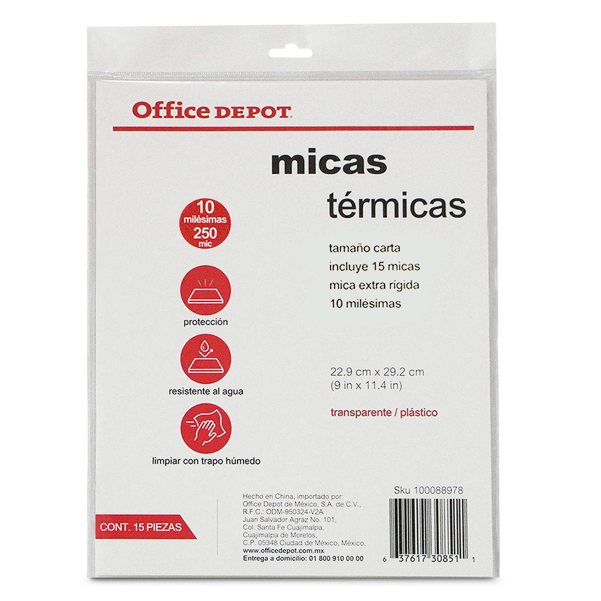 MICA OFFICE DEPOT CARTA 15U 5 MILESIMAS, SEMI RIGIDA