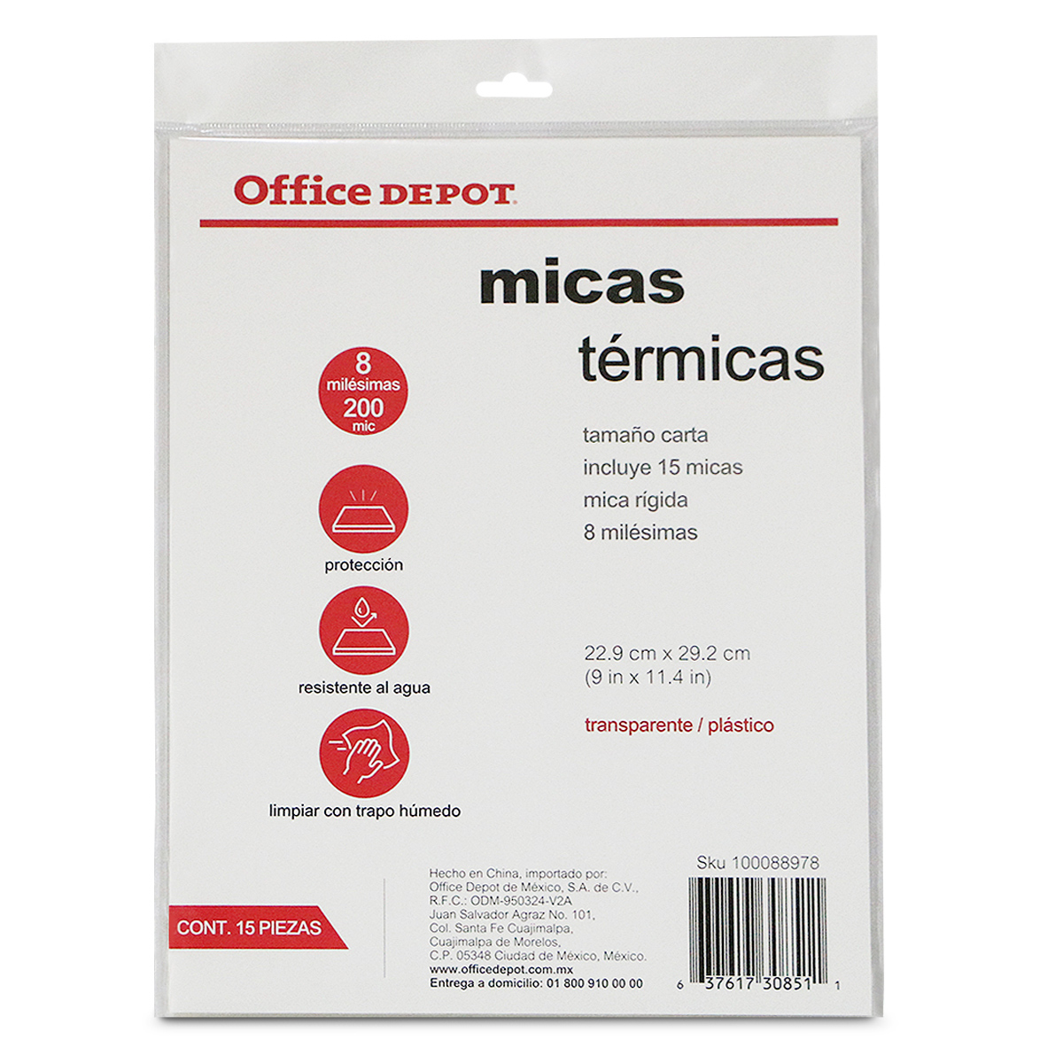 MICA OFFICE DEPOT CARTA 15U 8 MILESIMAS, RIGIDA