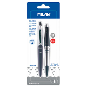 SET MILAN BOLIGRAFO+PORTAMINA CAPSULE SILVER AZUL SET MILAN BOLIGRAFO+PORTAMINA CAPSULE SILVER AZUL