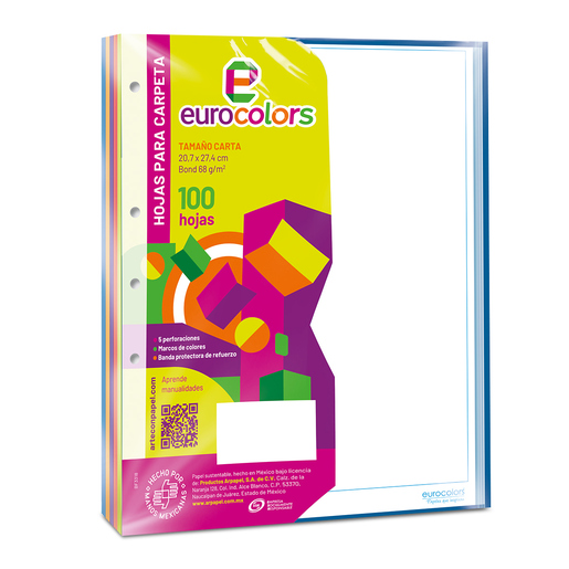 HOJAS PARA CARPETA EUROCOLOR BLANCA ARCOIRIS 76G 100H