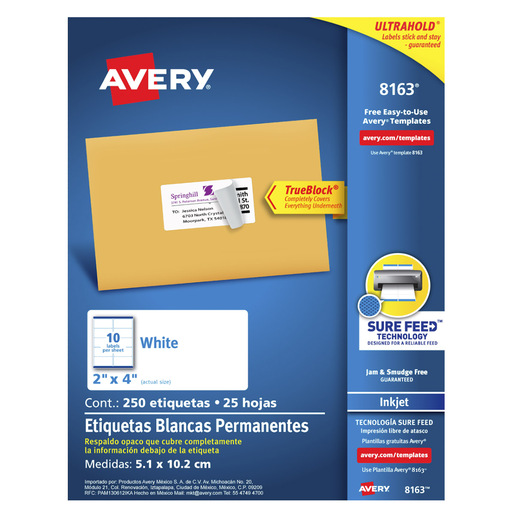 ETIQUETA BLANCA PERMANENTE INKJET 5.1 CM X 10.2 CM PAQ 250