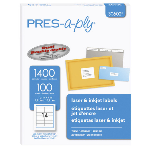 ETIQUETA BLANCA PERMANENTE LÁSER/INKJET  3.4 CM X 10.2 CM PAQ 1400