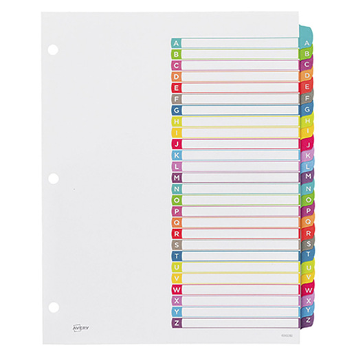 SEPARADOR PREDISEÑADO CON PESTAÑAS MULTICOLOR ALFABÉTICO