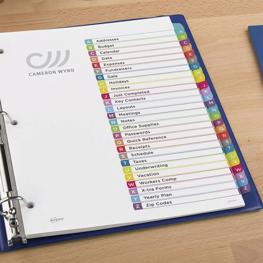 SEPARADOR PREDISEÑADO CON PESTAÑAS MULTICOLOR ALFABÉTICO